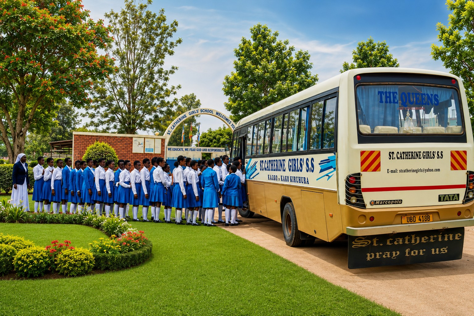 St. Catherine students with the school bus